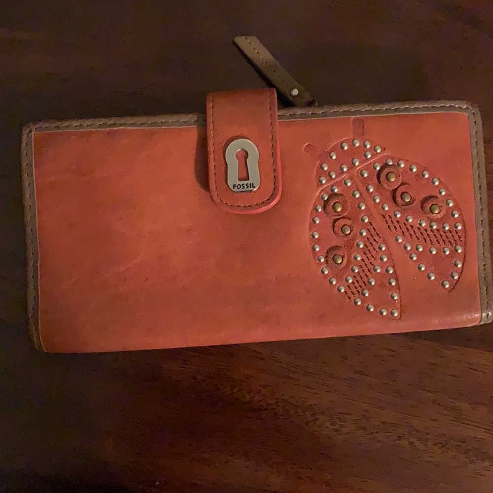 Orange leather fossil wallet